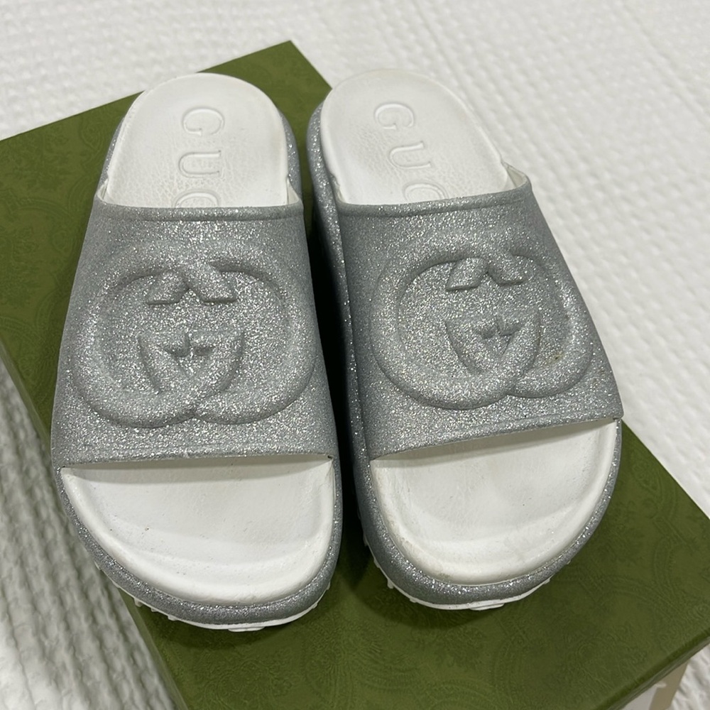 Gucci sandals glitter rubber size 36